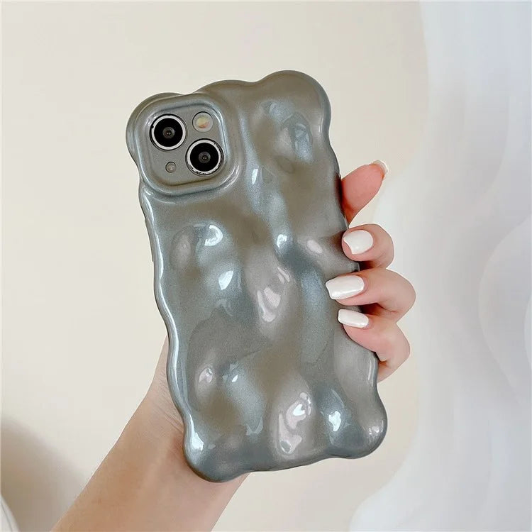 For iPhone 15 Phone Case Wavy Edge Solid Color Macaron Rugged TPU Cover