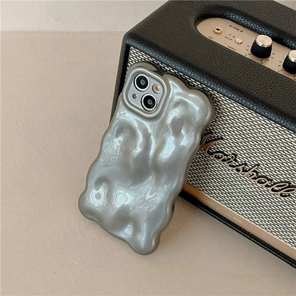 For iPhone 15 Phone Case Wavy Edge Solid Color Macaron Rugged TPU Cover