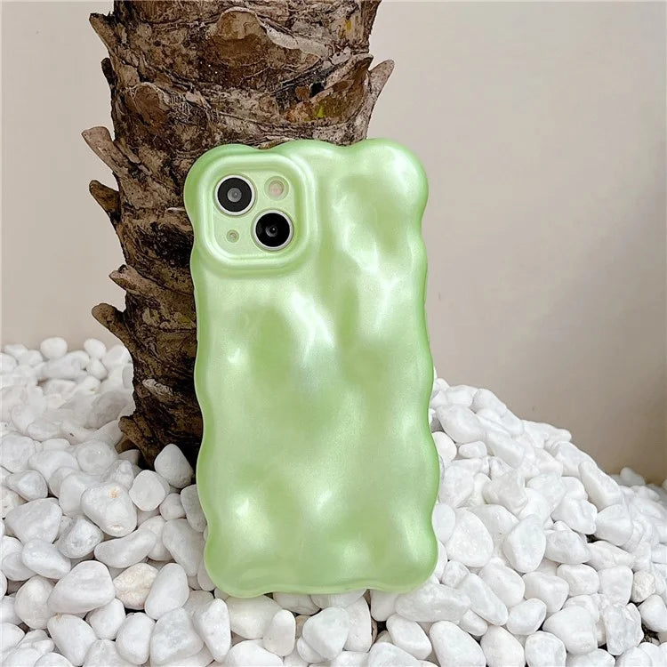 For iPhone 15 Phone Case Wavy Edge Solid Color Macaron Rugged TPU Cover