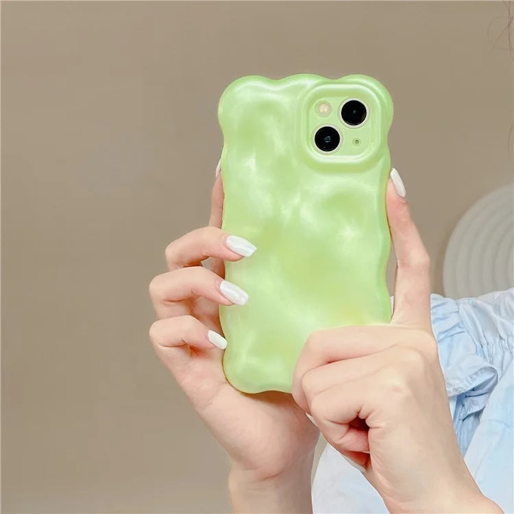 For iPhone 15 Phone Case Wavy Edge Solid Color Macaron Rugged TPU Cover
