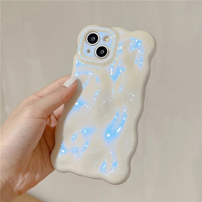 For iPhone 15 Phone Case Wavy Edge Solid Color Macaron Rugged TPU Cover