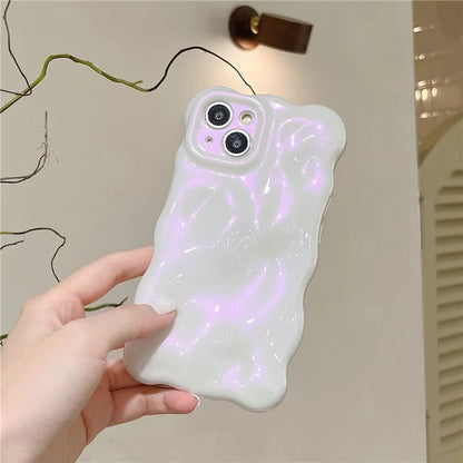 For iPhone 15 Phone Case Wavy Edge Solid Color Macaron Rugged TPU Cover