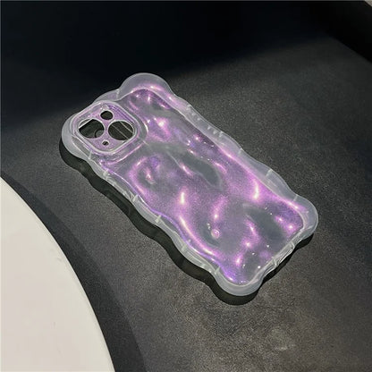 For iPhone 15 Phone Case Wavy Edge Solid Color Macaron Rugged TPU Cover