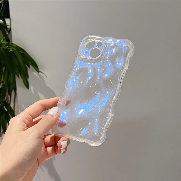 For iPhone 15 Phone Case Wavy Edge Solid Color Macaron Rugged TPU Cover