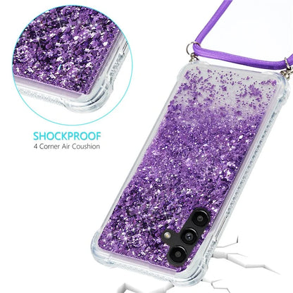 For Samsung Galaxy A14 5G Case Clear Quicksand Glitter Flowing Liquid TPU Phone Protector with Lanyard
