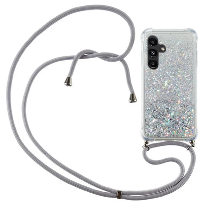 For Samsung Galaxy A14 5G Case Clear Quicksand Glitter Flowing Liquid TPU Phone Protector with Lanyard