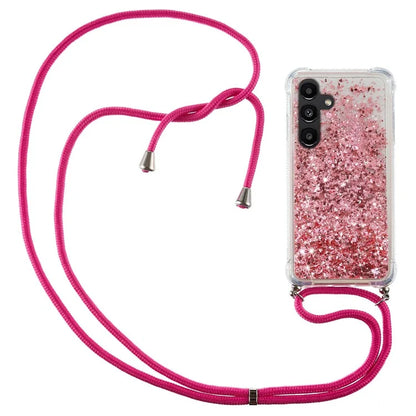 For Samsung Galaxy A14 5G Case Clear Quicksand Glitter Flowing Liquid TPU Phone Protector with Lanyard