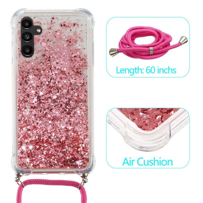 For Samsung Galaxy A14 5G Case Clear Quicksand Glitter Flowing Liquid TPU Phone Protector with Lanyard