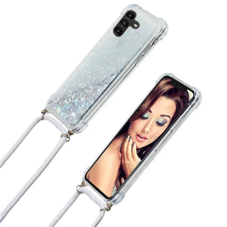 For Samsung Galaxy A34 5G Case Quicksand Glitter Soft TPU Smart Phone Cover with Adjustable Lanyard