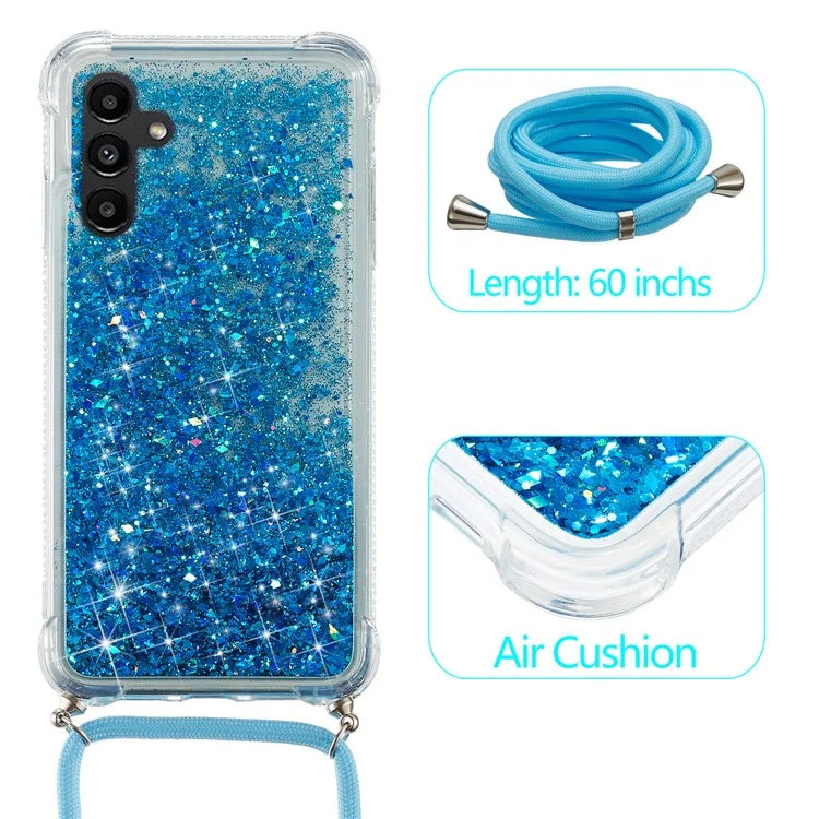 For Samsung Galaxy A34 5G Case Quicksand Glitter Soft TPU Smart Phone Cover with Adjustable Lanyard