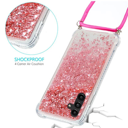 For Samsung Galaxy A34 5G Case Quicksand Glitter Soft TPU Smart Phone Cover with Adjustable Lanyard