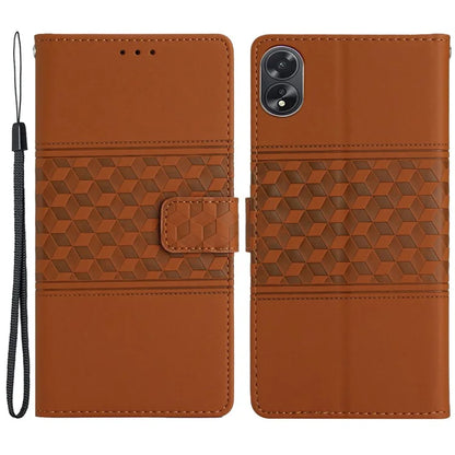For Oppo A38 4G Case Imprinted Rhombus Leather Phone Wallet Cover