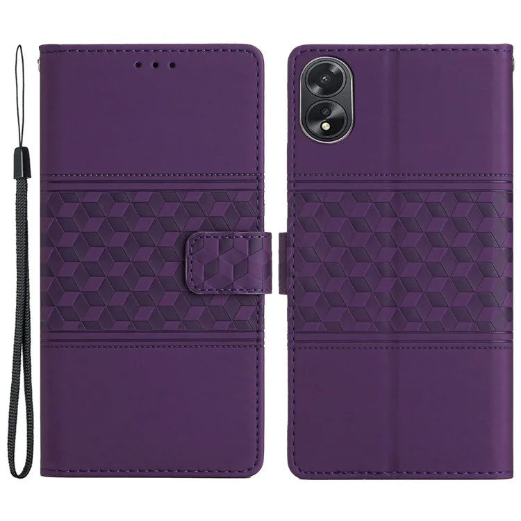 For Oppo A38 4G Case Imprinted Rhombus Leather Phone Wallet Cover