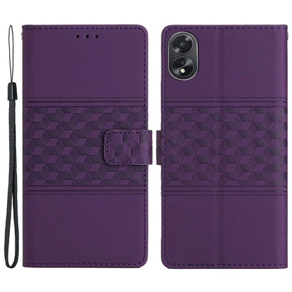 For Oppo A38 4G Case Imprinted Rhombus Leather Phone Wallet Cover