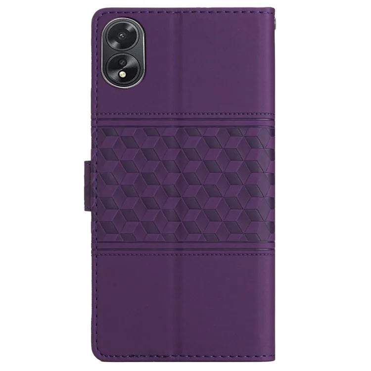 For Oppo A38 4G Case Imprinted Rhombus Leather Phone Wallet Cover