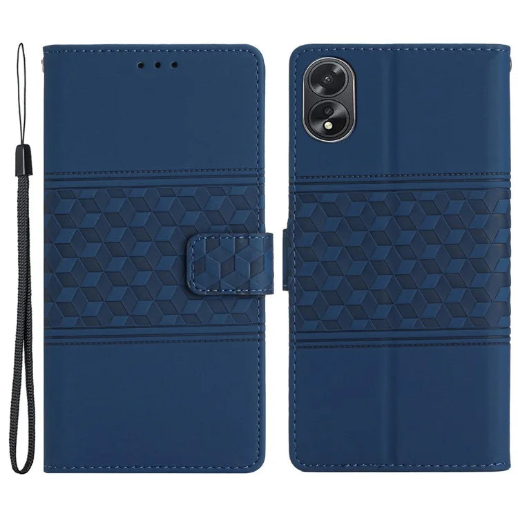 For Oppo A38 4G Case Imprinted Rhombus Leather Phone Wallet Cover
