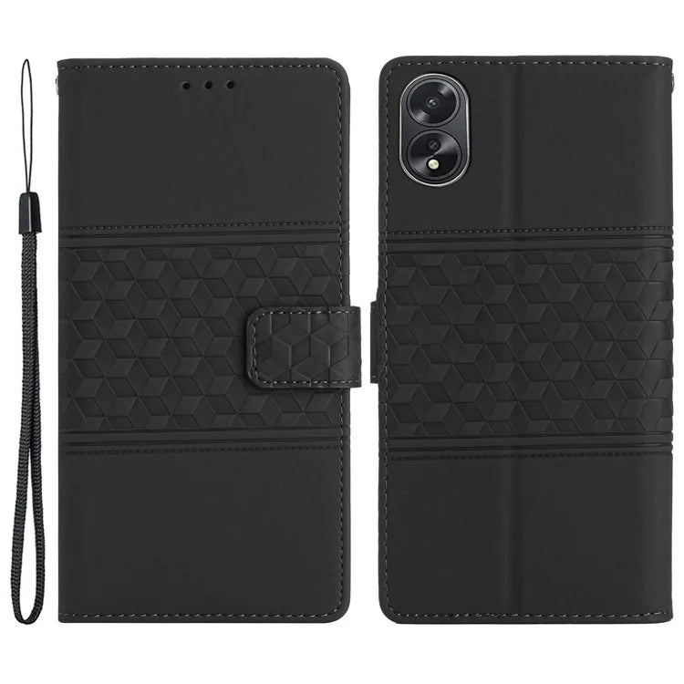For Oppo A38 4G Case Imprinted Rhombus Leather Phone Wallet Cover