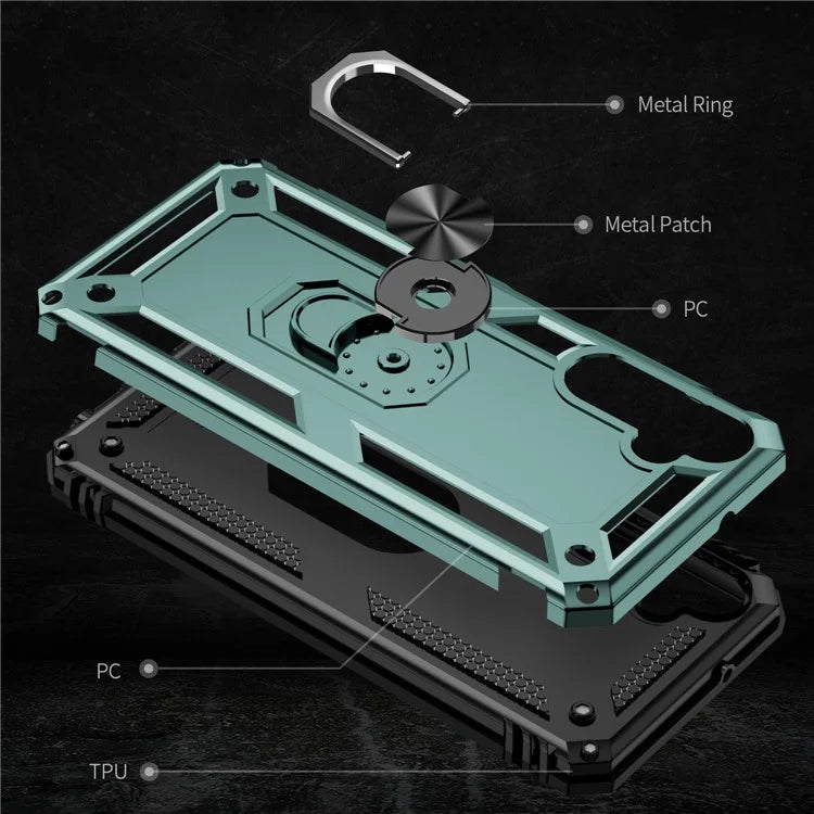 For Samsung Galaxy A05s 4G Case Ring Kickstand Anti-fall TPU+PC Phone Coverish Green