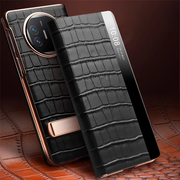 QIALINO For Huawei Mate X5 Case Anti-fall Genuine Cowhide Leather View Window Phone Protector with Kickstand