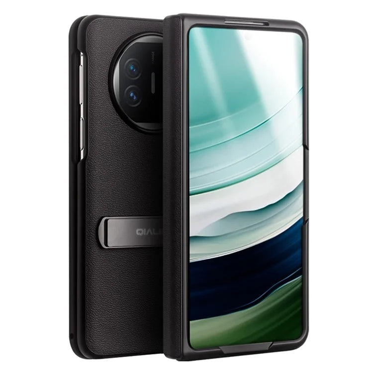 QIALINO For Huawei Mate X5 Case Anti-drop Genuine Cow Leather+PC Kickstand Phone Cover with Tempered Glass Film
