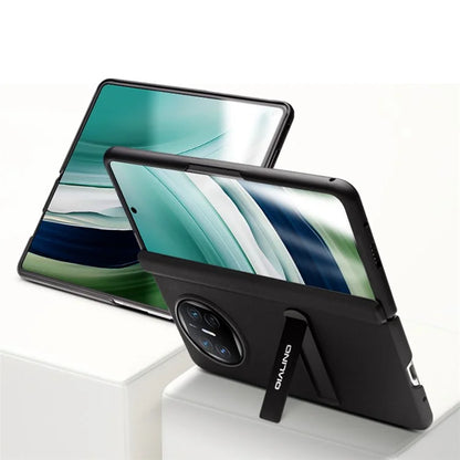 QIALINO For Huawei Mate X5 Case Anti-drop Genuine Cow Leather+PC Kickstand Phone Cover with Tempered Glass Film