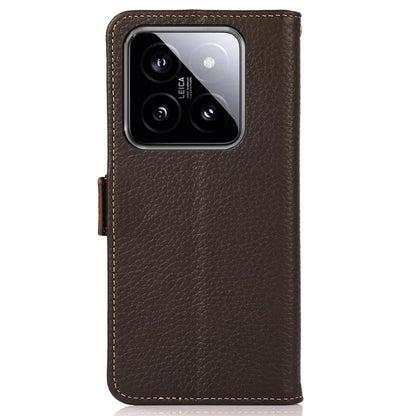 KHAZNEH For Xiaomi 14 Case Magnetic Clasp enuine Cow Leather Wallet Cover