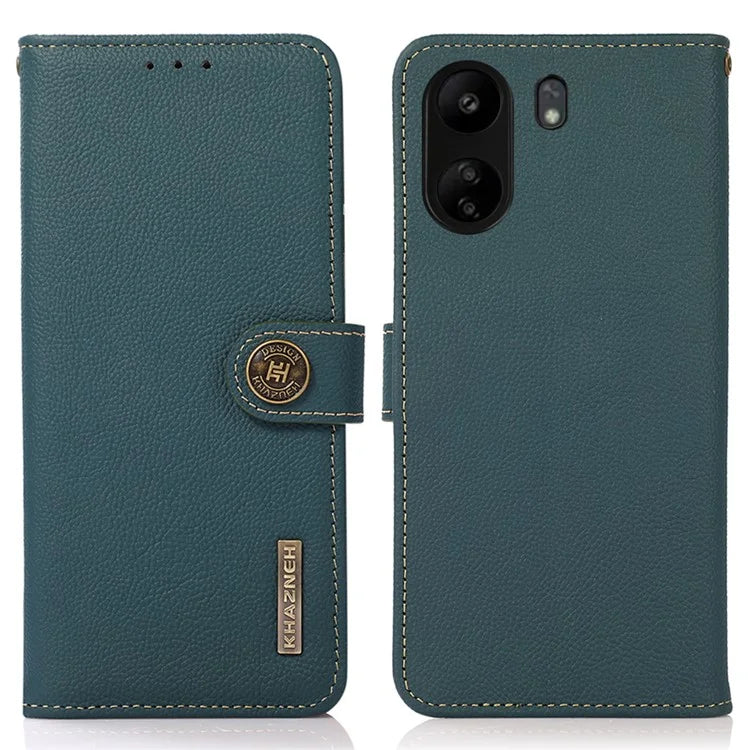 KHAZNEH For Xiaomi Redmi 13C 4G / Poco C65 4G Case Genuine Cow Leather RFID Blocking Phone Cover