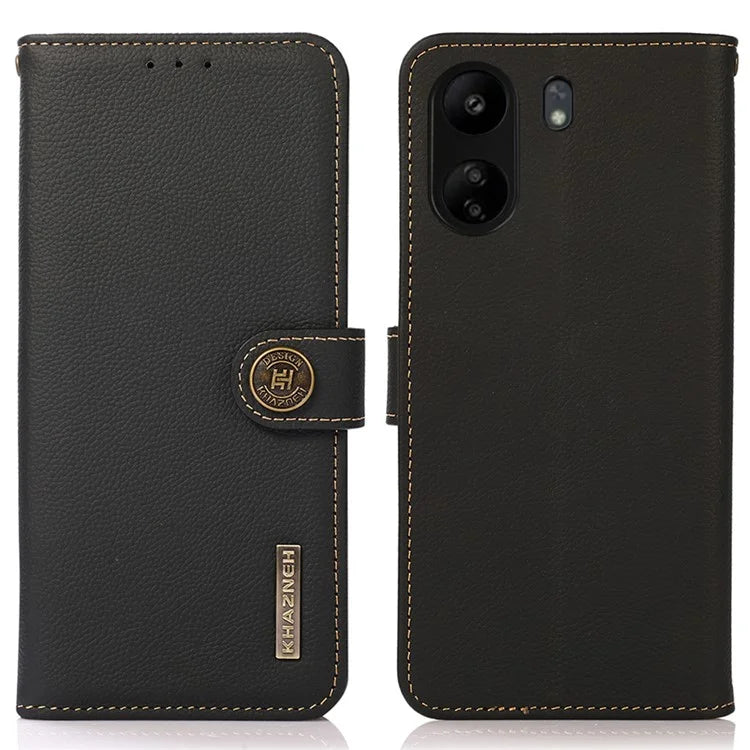 KHAZNEH For Xiaomi Redmi 13C 4G / Poco C65 4G Case Genuine Cow Leather RFID Blocking Phone Cover