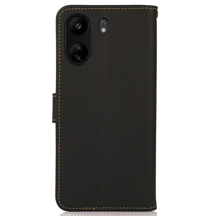 KHAZNEH For Xiaomi Redmi 13C 4G / Poco C65 4G Case Genuine Cow Leather RFID Blocking Phone Cover