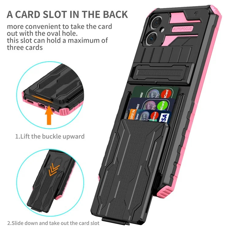 For Samsung Galaxy A05 4G Case Anti-drop PC + TPU Phone Cover with Kickstand and Detachable Card Holder