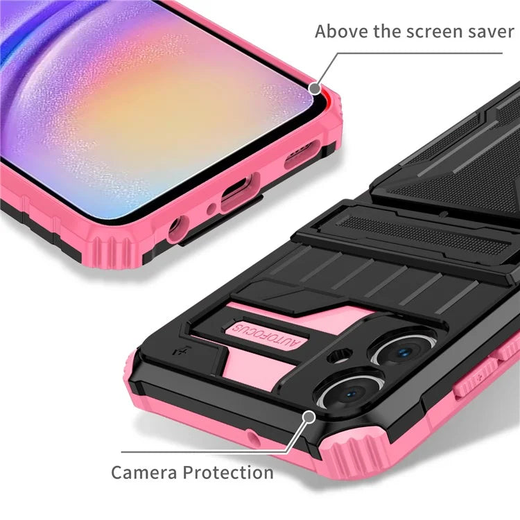 For Samsung Galaxy A05 4G Case Anti-drop PC + TPU Phone Cover with Kickstand and Detachable Card Holder