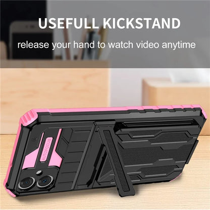 For Samsung Galaxy A05 4G Case Anti-drop PC + TPU Phone Cover with Kickstand and Detachable Card Holder