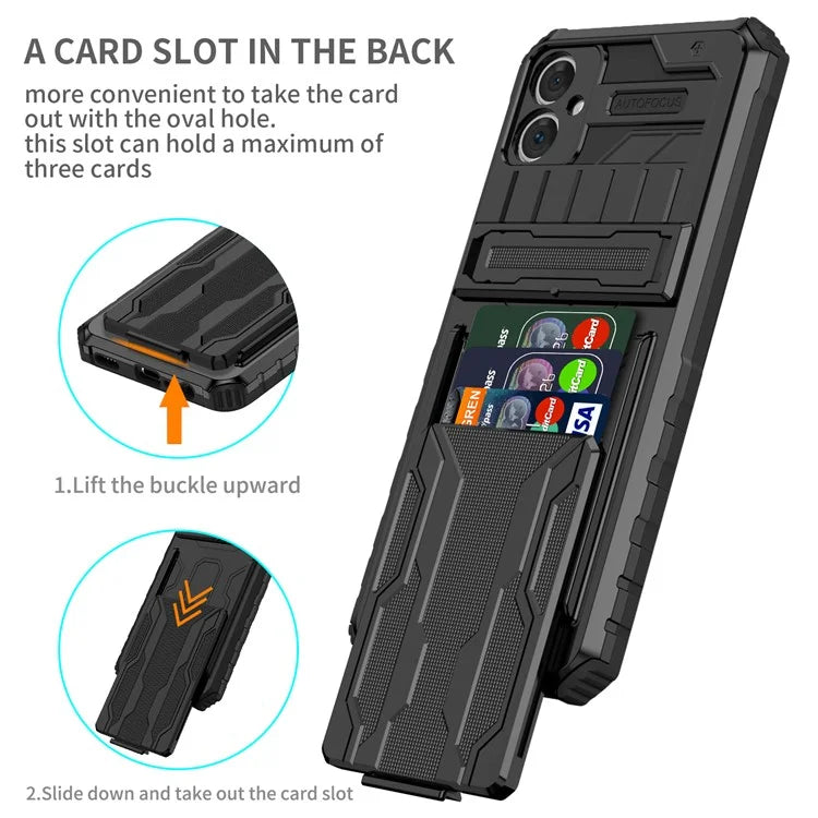 For Samsung Galaxy A05 4G Case Anti-drop PC + TPU Phone Cover with Kickstand and Detachable Card Holder