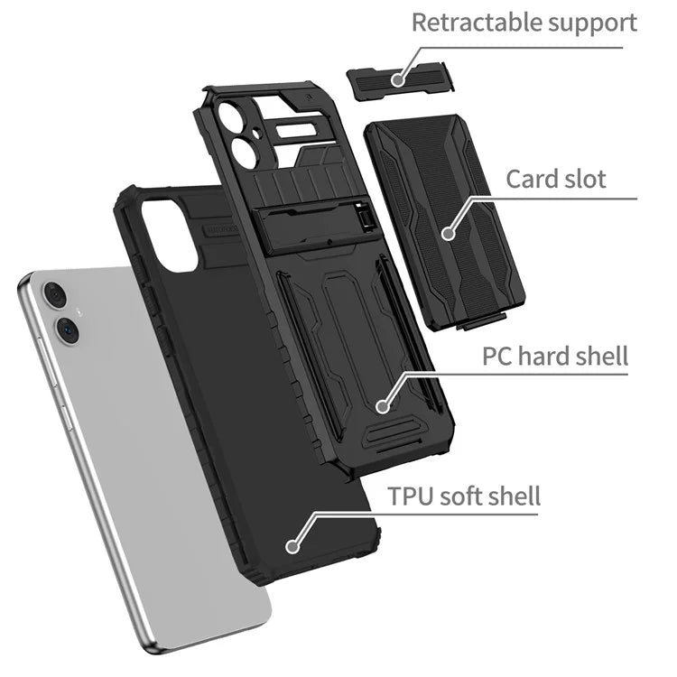 For Samsung Galaxy A05 4G Case Anti-drop PC + TPU Phone Cover with Kickstand and Detachable Card Holder