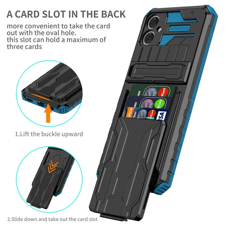 For Samsung Galaxy A05 4G Case Anti-drop PC + TPU Phone Cover with Kickstand and Detachable Card Holder