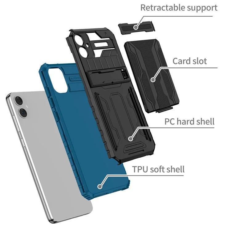 For Samsung Galaxy A05 4G Case Anti-drop PC + TPU Phone Cover with Kickstand and Detachable Card Holder