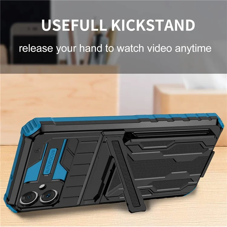 For Samsung Galaxy A05 4G Case Anti-drop PC + TPU Phone Cover with Kickstand and Detachable Card Holder
