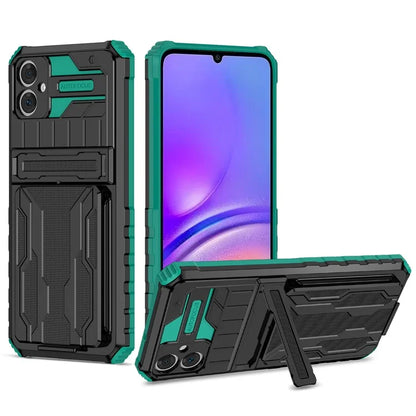 For Samsung Galaxy A05 4G Case Anti-drop PC + TPU Phone Cover with Kickstand and Detachable Card Holderish Green