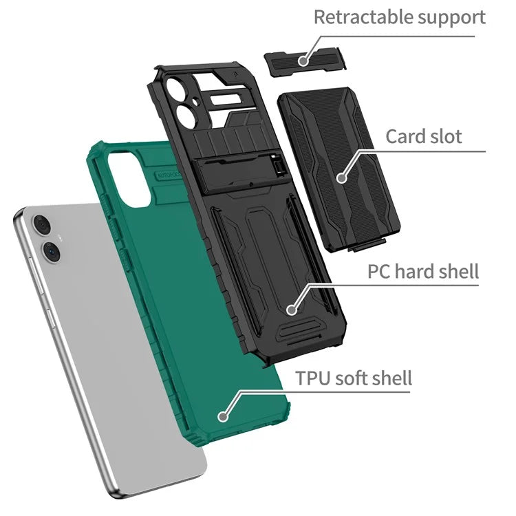 For Samsung Galaxy A05 4G Case Anti-drop PC + TPU Phone Cover with Kickstand and Detachable Card Holderish Green