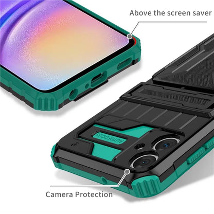 For Samsung Galaxy A05 4G Case Anti-drop PC + TPU Phone Cover with Kickstand and Detachable Card Holderish Green