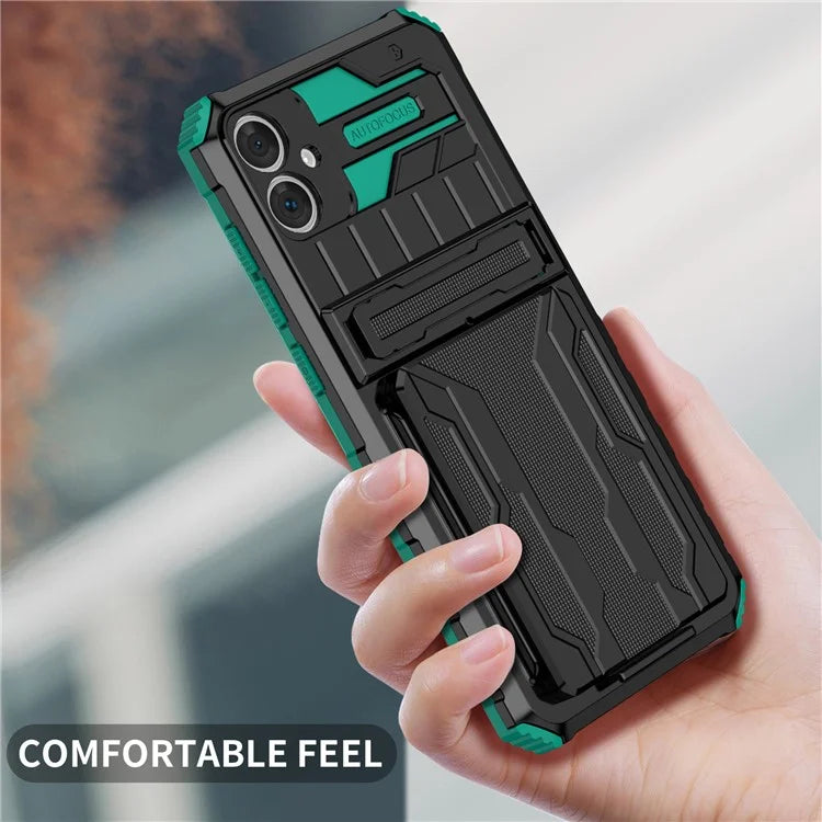 For Samsung Galaxy A05 4G Case Anti-drop PC + TPU Phone Cover with Kickstand and Detachable Card Holderish Green