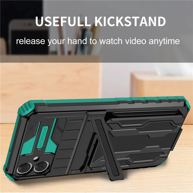 For Samsung Galaxy A05 4G Case Anti-drop PC + TPU Phone Cover with Kickstand and Detachable Card Holderish Green