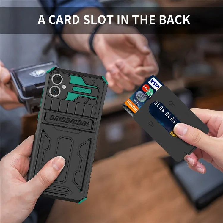 For Samsung Galaxy A05 4G Case Anti-drop PC + TPU Phone Cover with Kickstand and Detachable Card Holderish Green