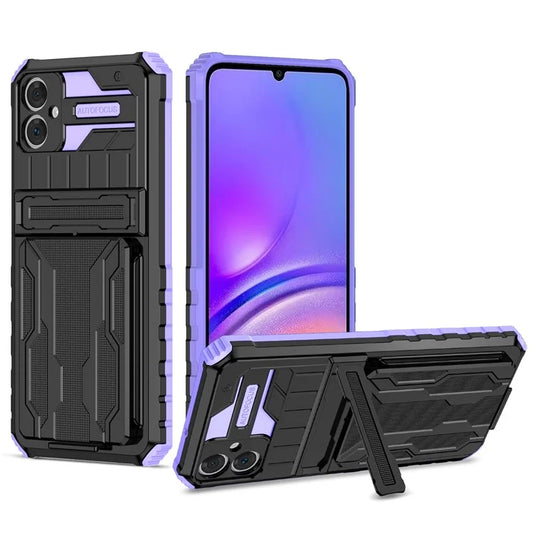 For Samsung Galaxy A05 4G Case Anti-drop PC + TPU Phone Cover with Kickstand and Detachable Card Holder