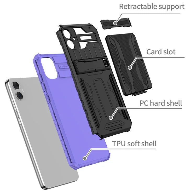 For Samsung Galaxy A05 4G Case Anti-drop PC + TPU Phone Cover with Kickstand and Detachable Card Holder
