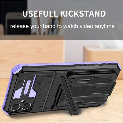 For Samsung Galaxy A05 4G Case Anti-drop PC + TPU Phone Cover with Kickstand and Detachable Card Holder
