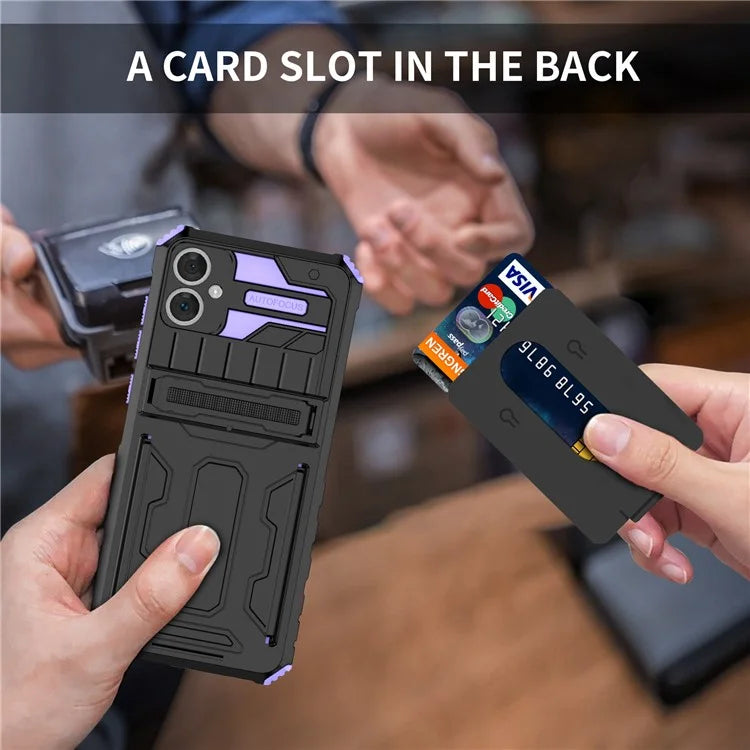 For Samsung Galaxy A05 4G Case Anti-drop PC + TPU Phone Cover with Kickstand and Detachable Card Holder