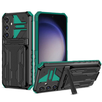 For Samsung Galaxy S23 FE Case Anti-scratch PC+TPU Kickstand Mobile Phone Coverish Green