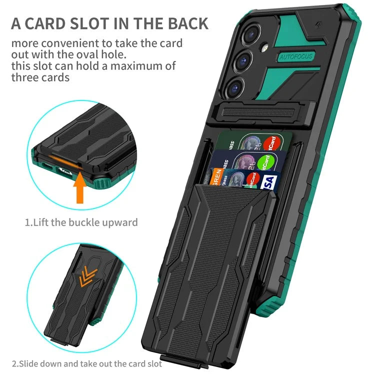 For Samsung Galaxy S23 FE Case Anti-scratch PC+TPU Kickstand Mobile Phone Coverish Green