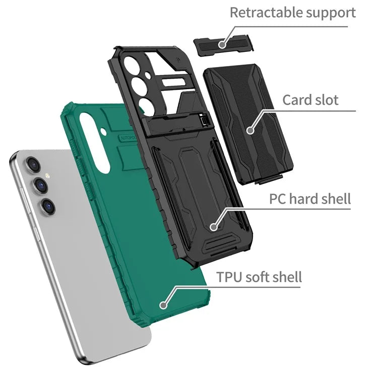 For Samsung Galaxy S23 FE Case Anti-scratch PC+TPU Kickstand Mobile Phone Coverish Green